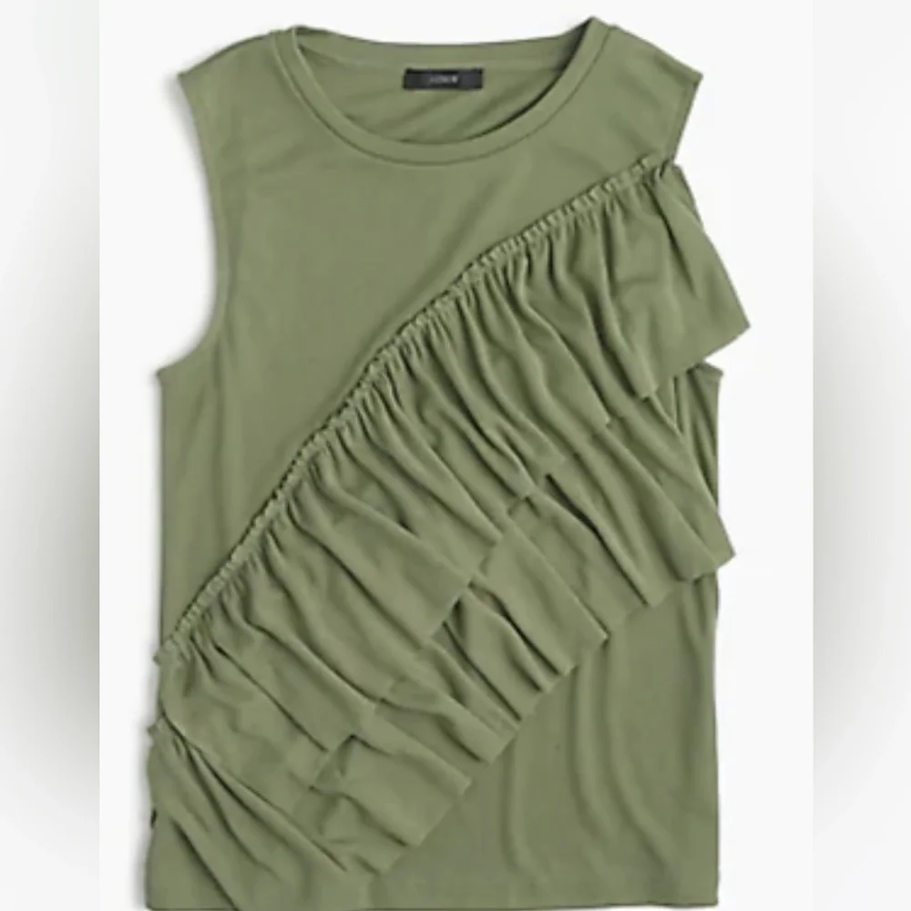 J.Crew Drapey Olive Ruffle Tank